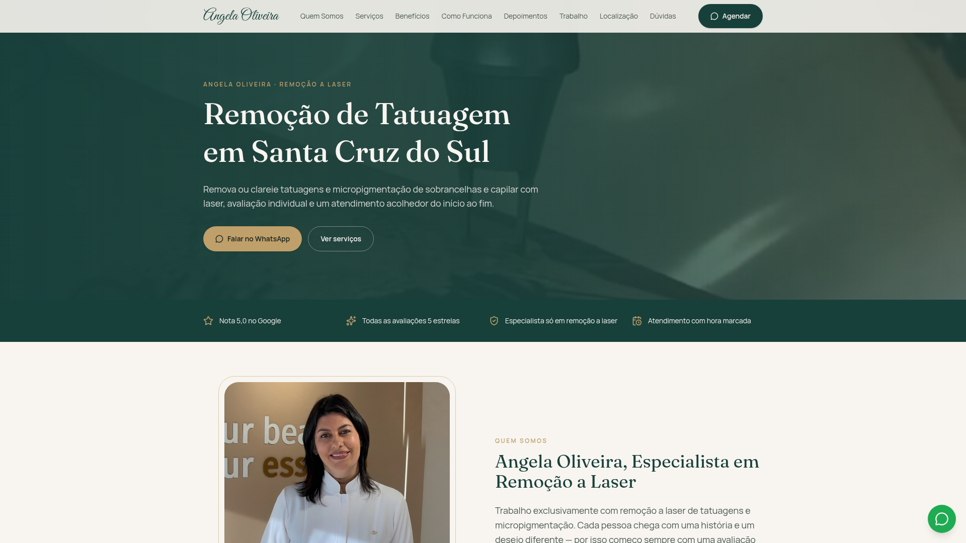 Captura do site desenvolvido para Angela Oliveira · Remoção a Laser