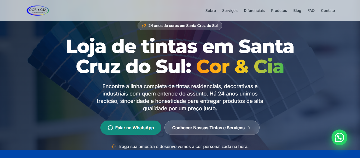 Captura do site desenvolvido para Cor & Cia