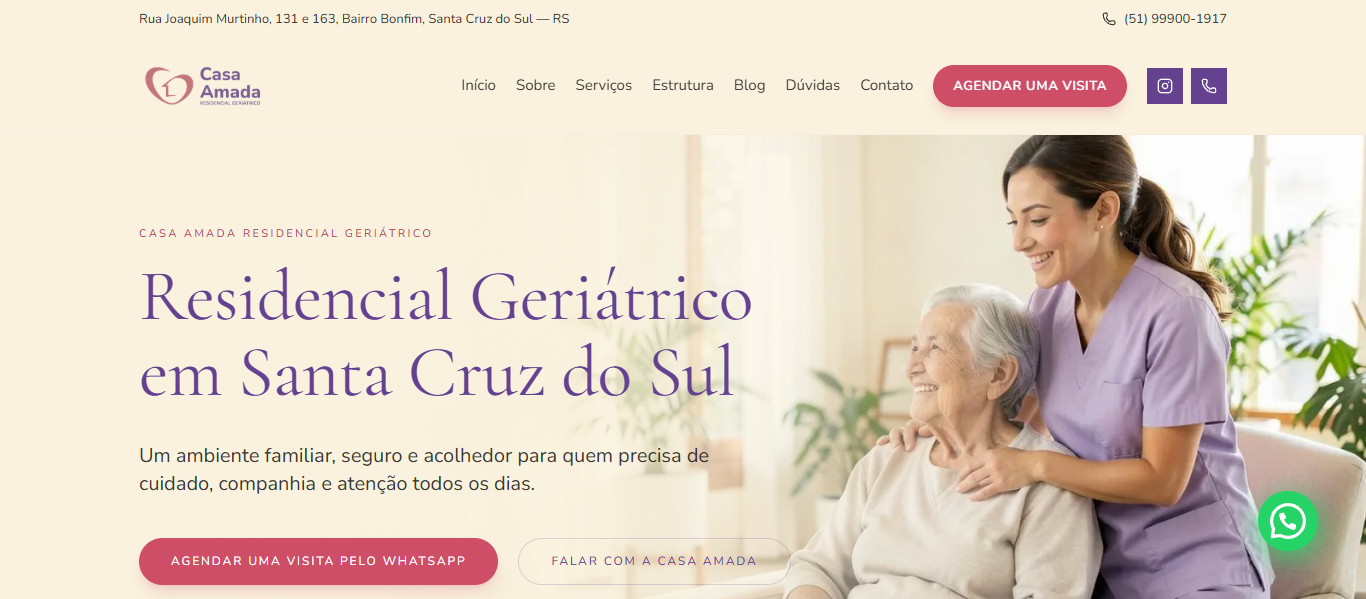 Captura do site desenvolvido para Casa Amada Residencial Geriátrico