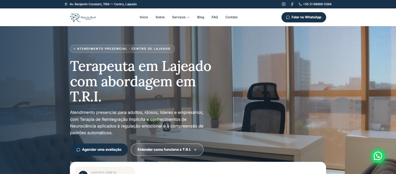 Captura do site desenvolvido para Márcia Real