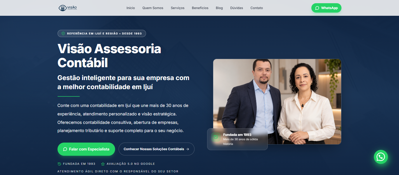 Captura do site desenvolvido para Visão Assessoria Contábil