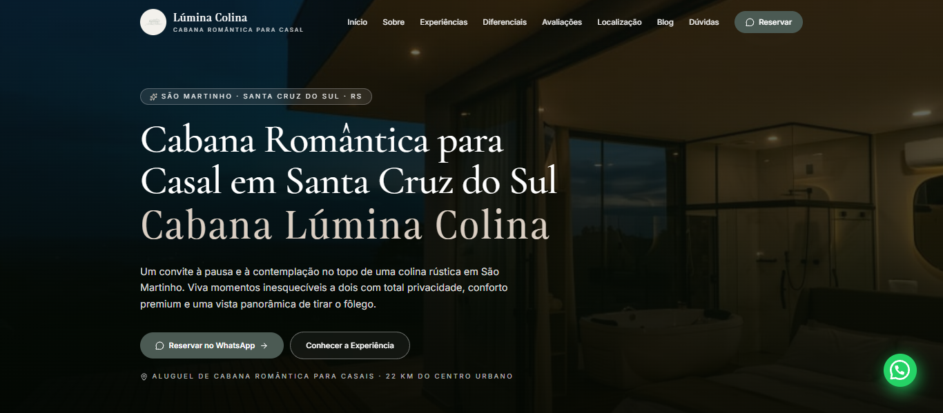 Captura do site desenvolvido para Cabana Lúmina Colina