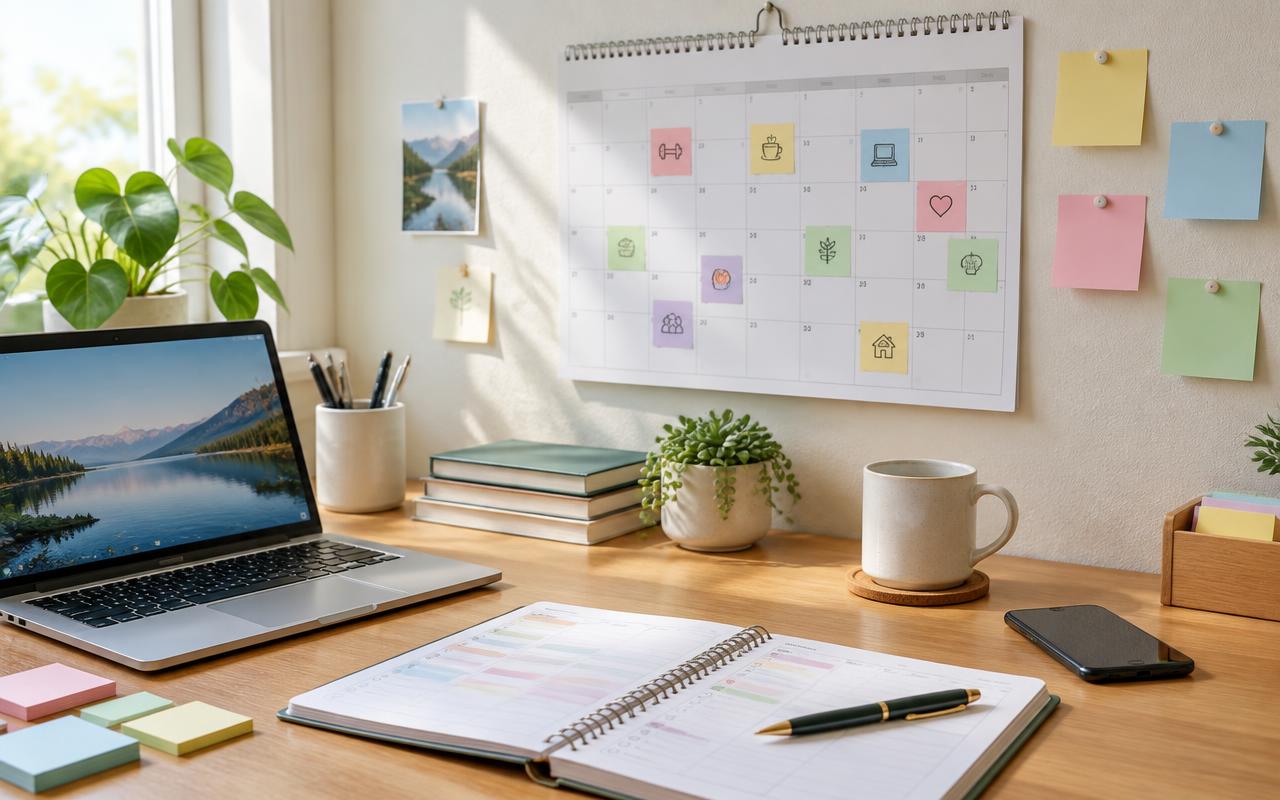 Calendário e planner com a rotina mensal de manutenção do perfil